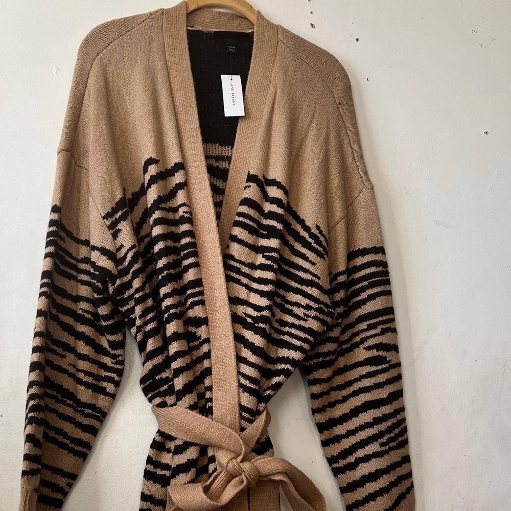 Lane Bryant Tan and Black Knit Cardigan with belt (NEW) size 26/28